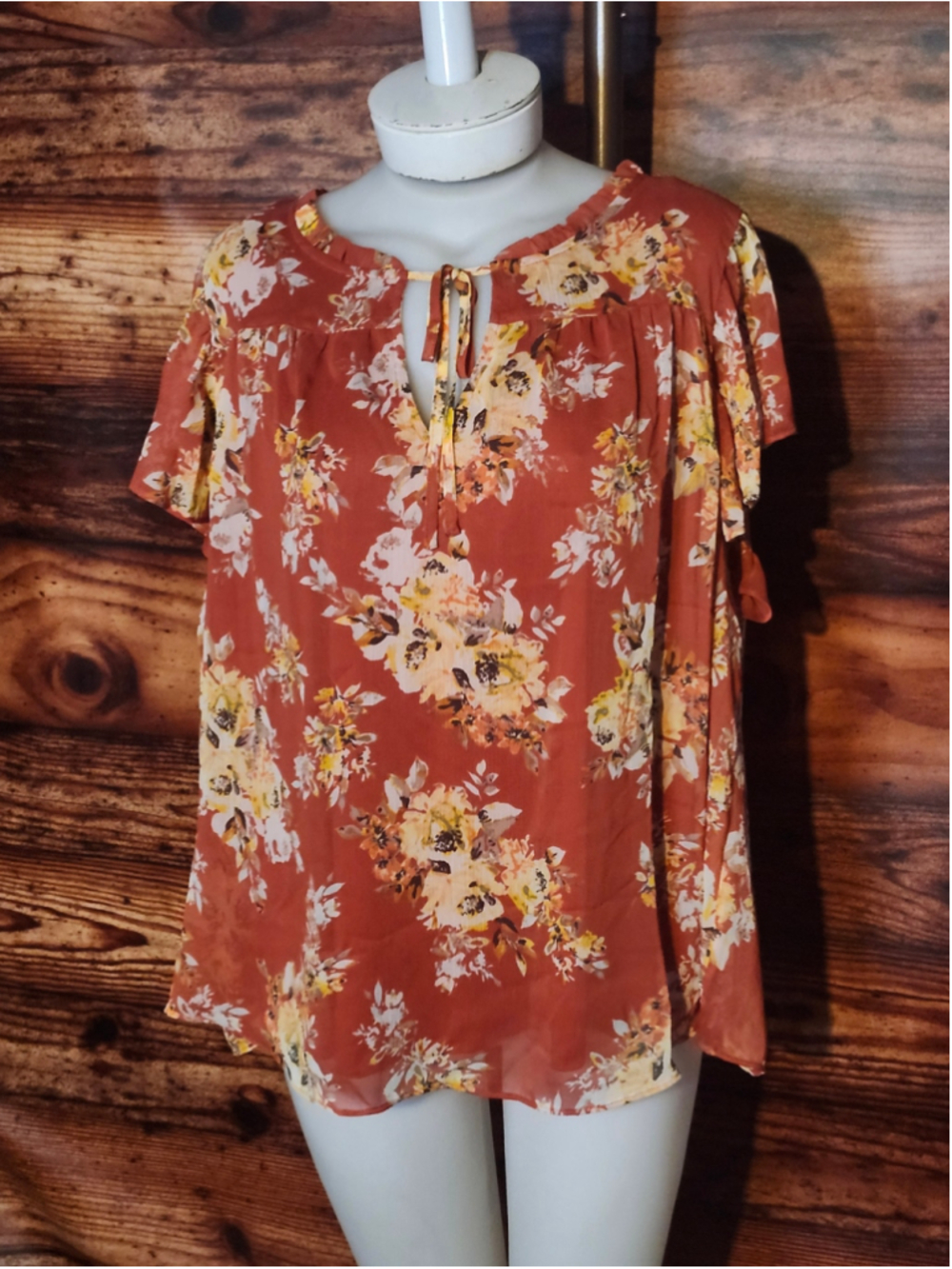 Women's LC Lauren Conrad Floral Blouse Rust Yellow Size 1X NWT